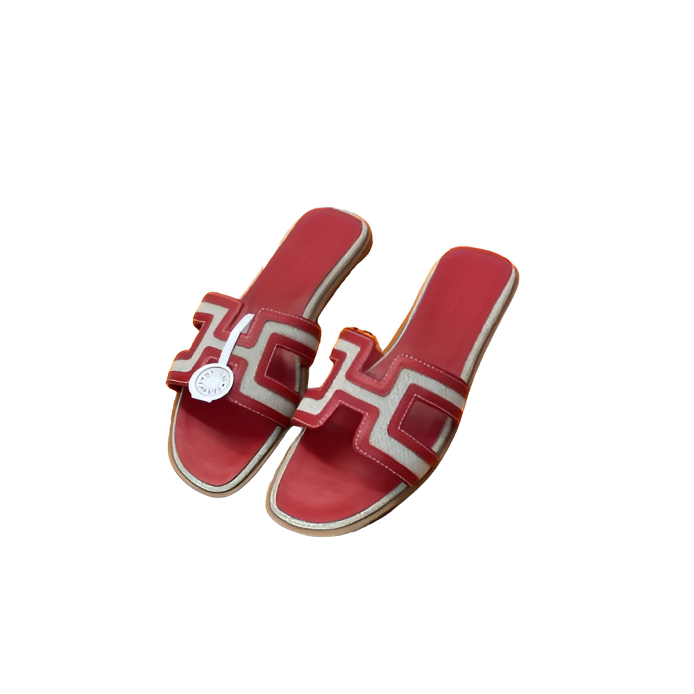 Hermes Women's Red & White Slides