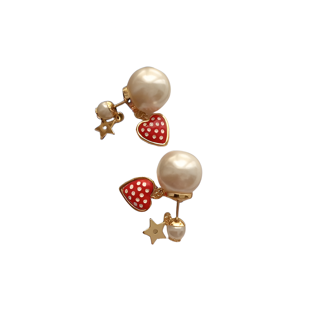 Dior Red Heart & Star Pearl Earrings