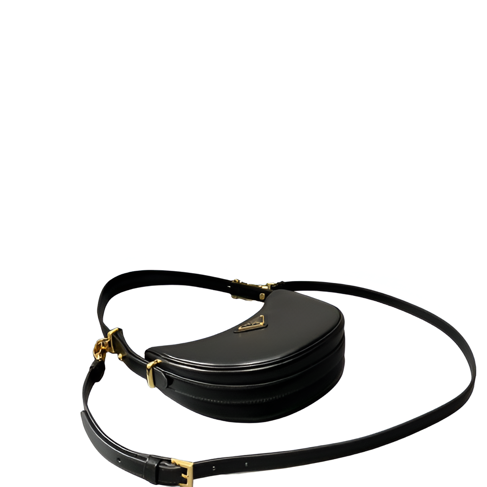 Prada Black Leather Crescent Shoulder Bag