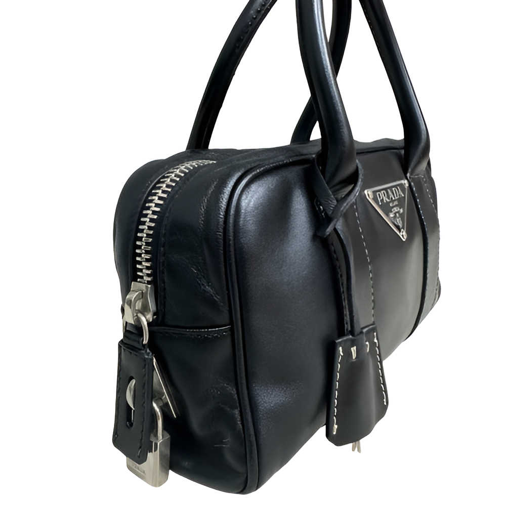 Prada Black Leather Mini Duffle Bag