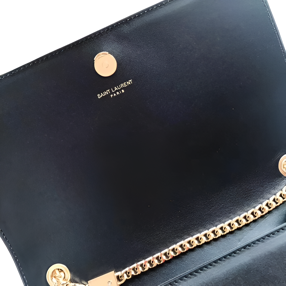 YSL Black Leather Chain Bag with Gold Monogram