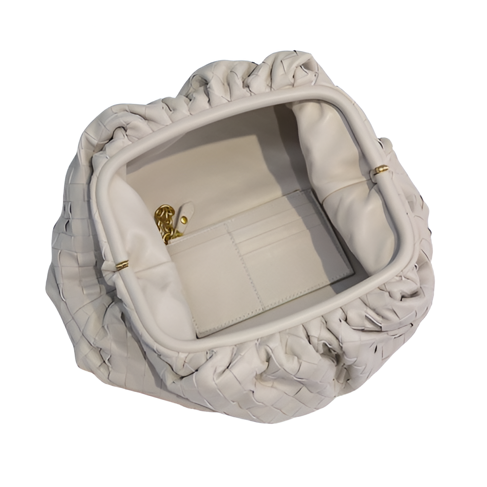 Bottega Ivory Woven Leather Clutch
