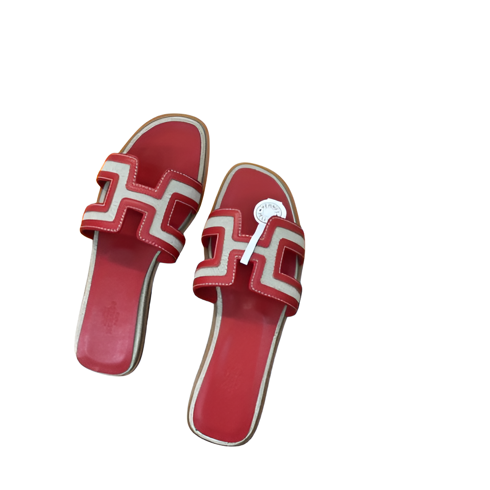 Hermes Women's Red & White Slides