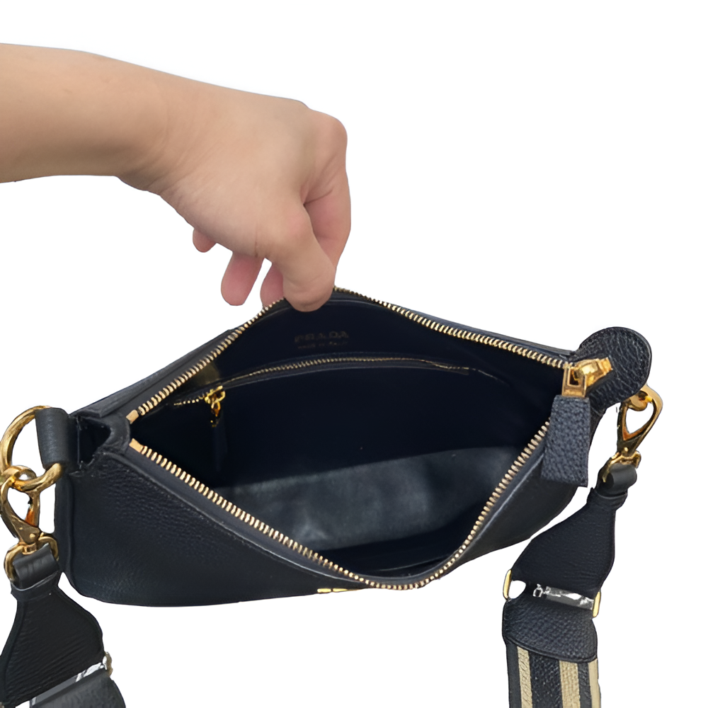Prada Navy Blue Leather Shoulder Bag