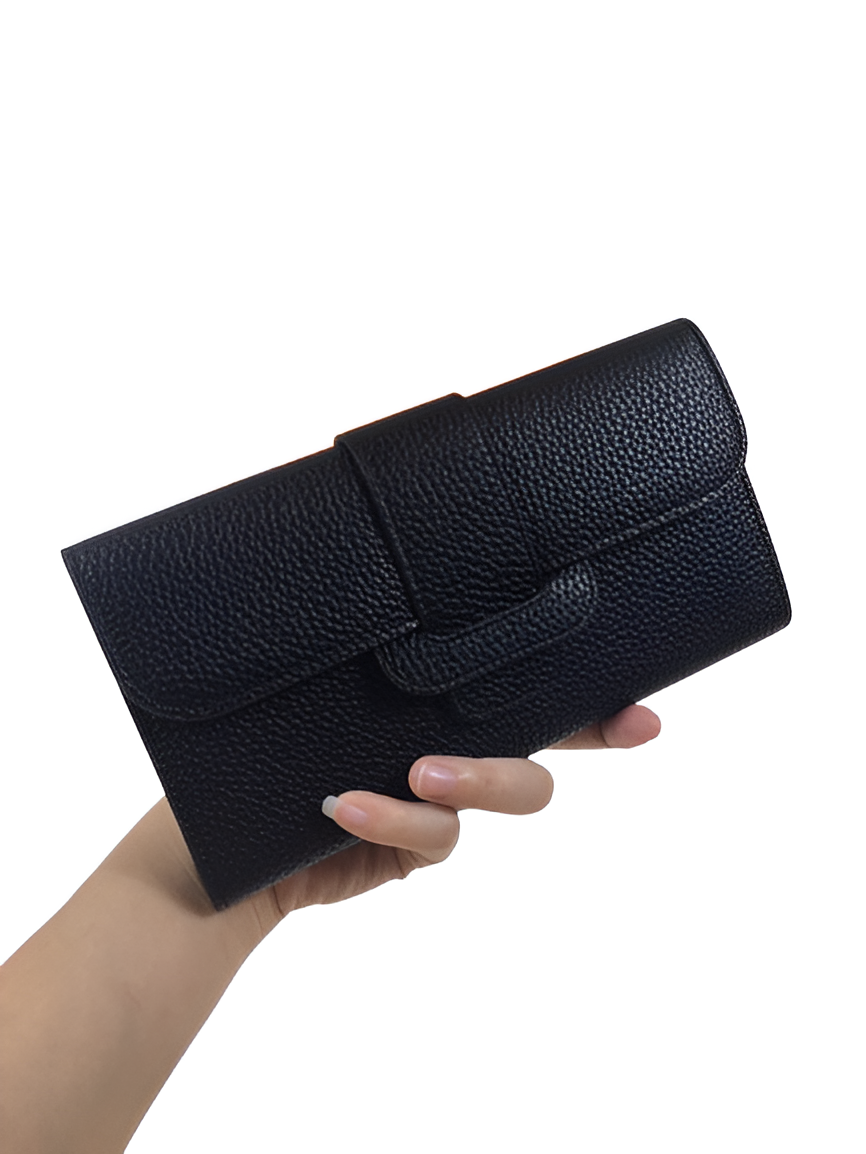 Premium Hermes-Inspired Black Leather Wallet