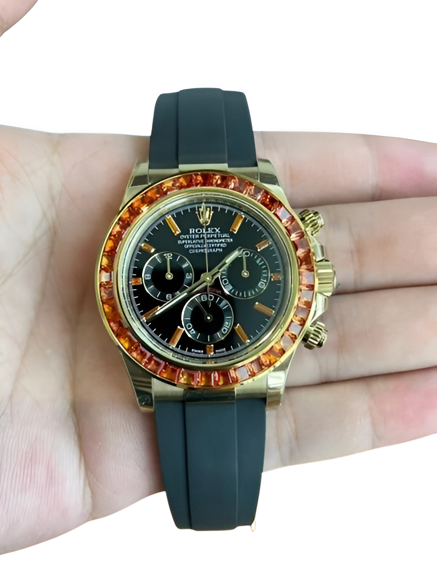 Rolex Daytona Gold with Orange Gem Bezel