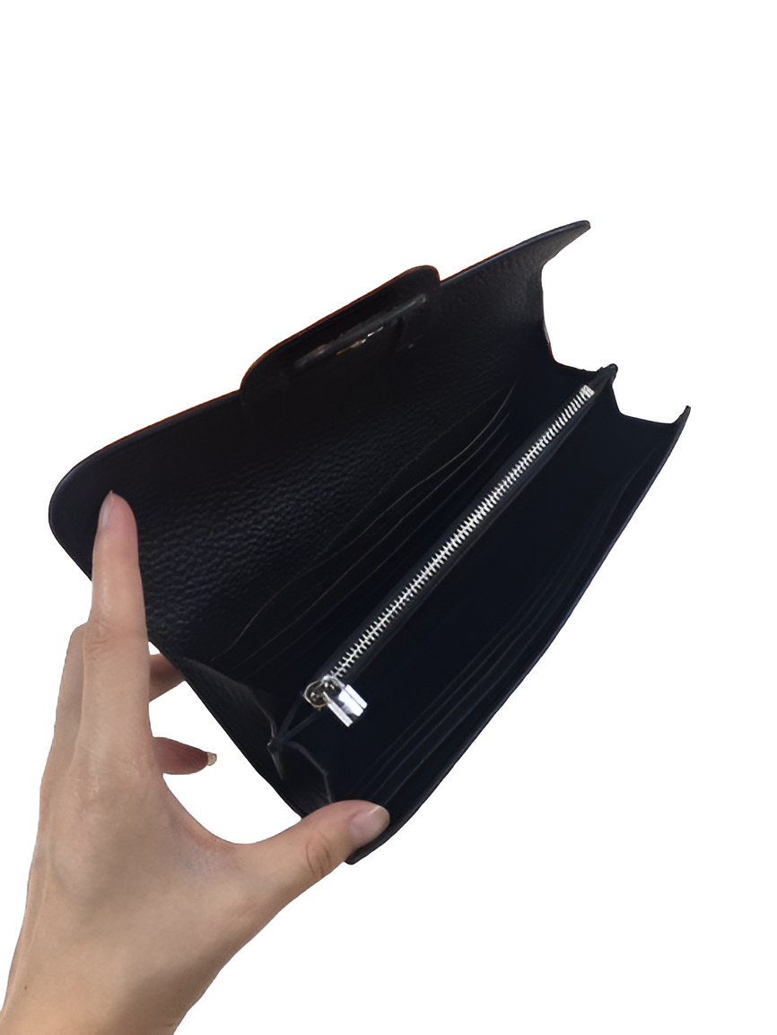 Premium Hermes-Inspired Black Leather Wallet