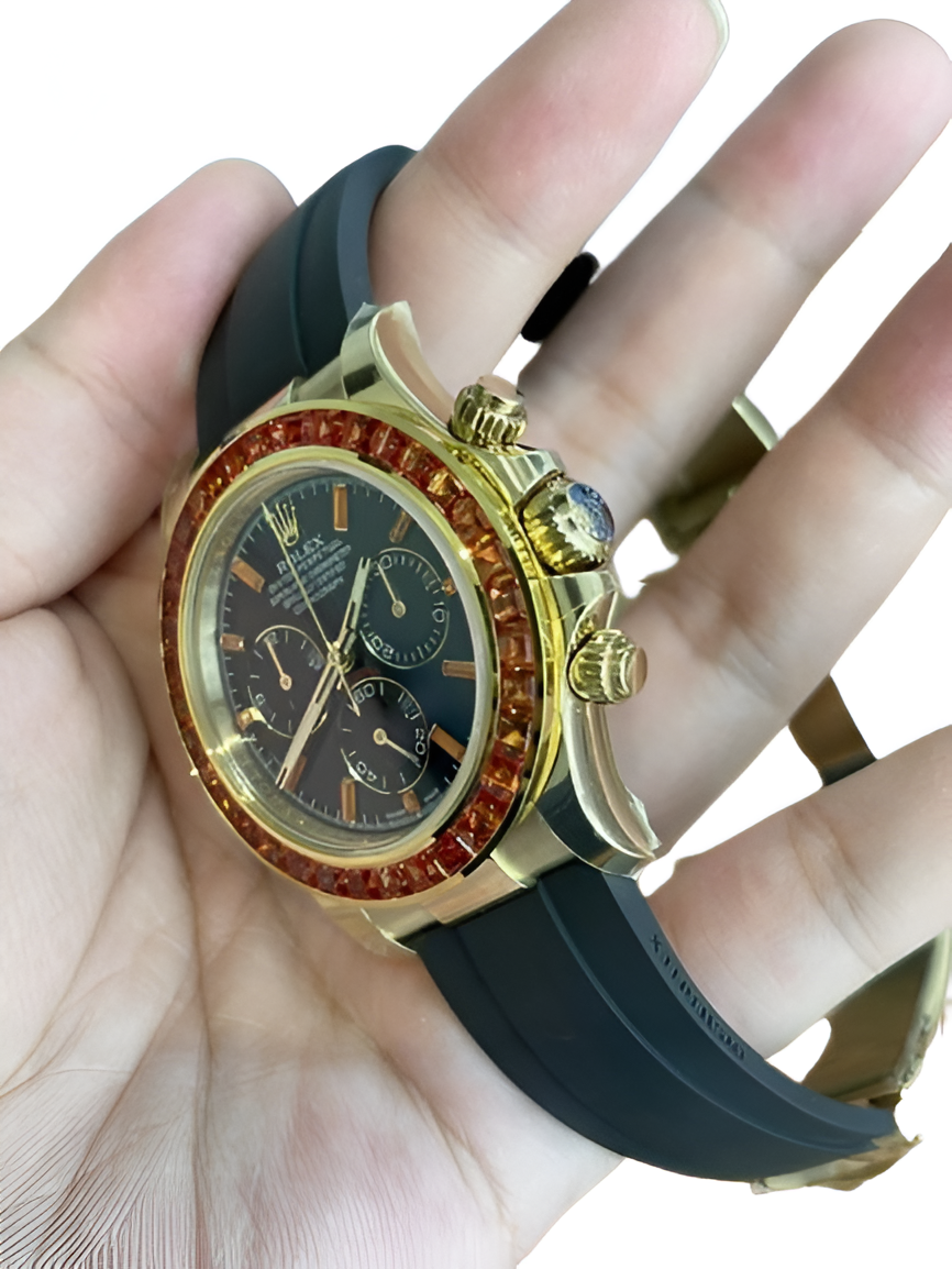 Rolex Daytona Gold with Orange Gem Bezel