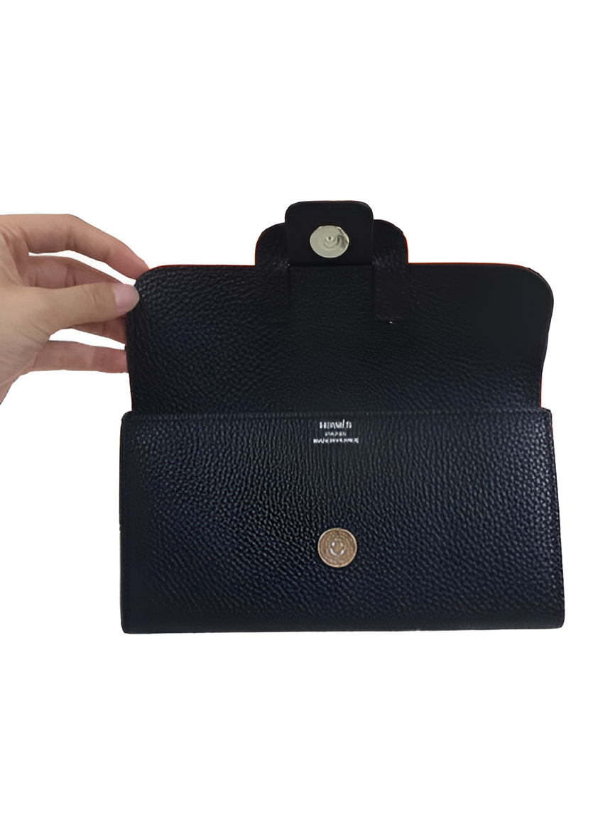 Premium Hermes-Inspired Black Leather Wallet