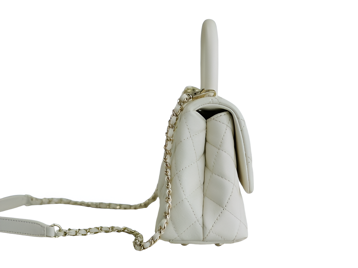 CHANEL Quilted White Top Handle Bag