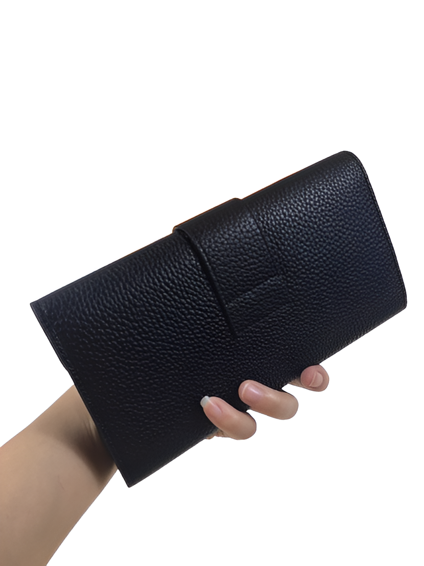Premium Hermes-Inspired Black Leather Wallet
