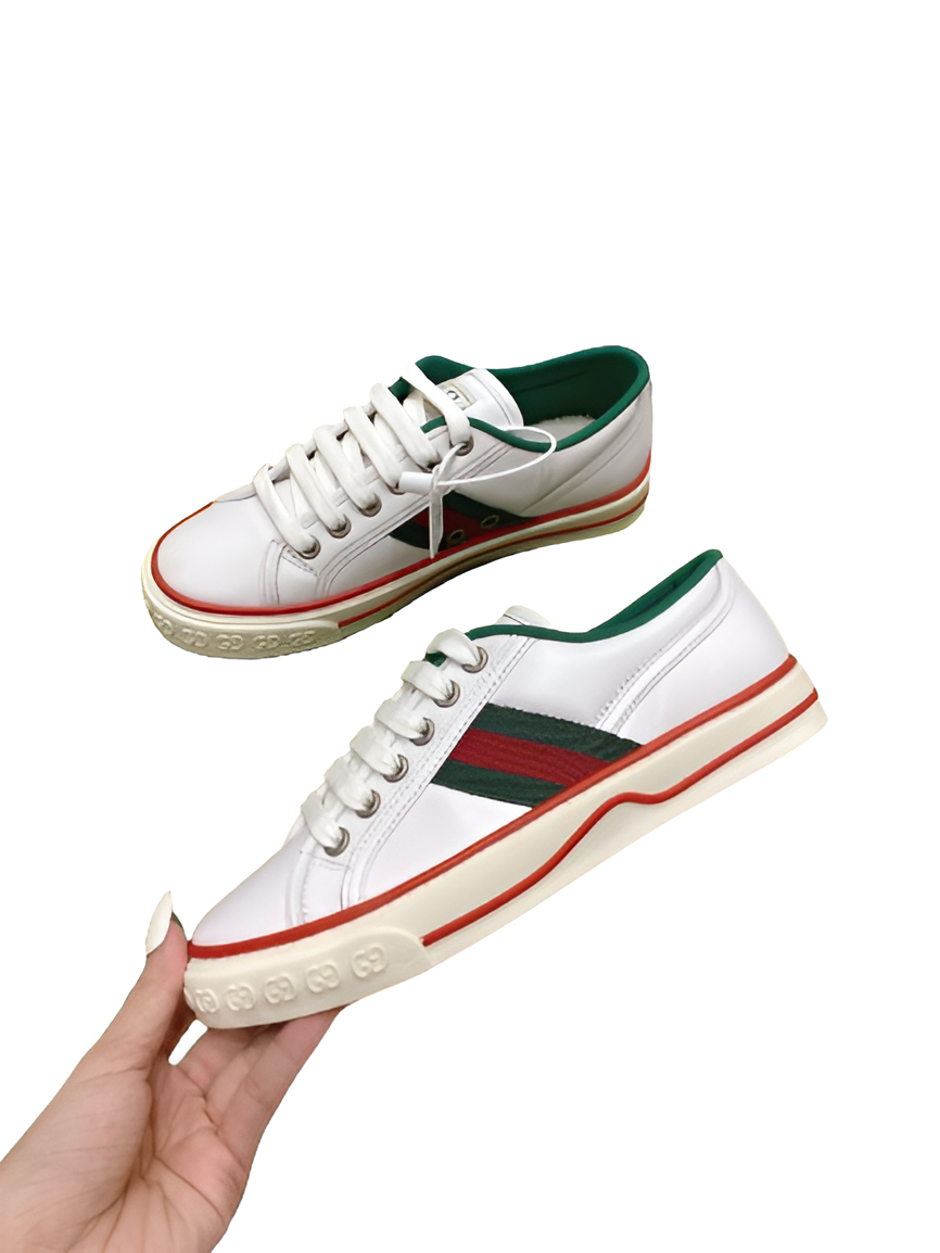 Gucci  Men's White Low-Top Sneakers with Red & Green Stripes