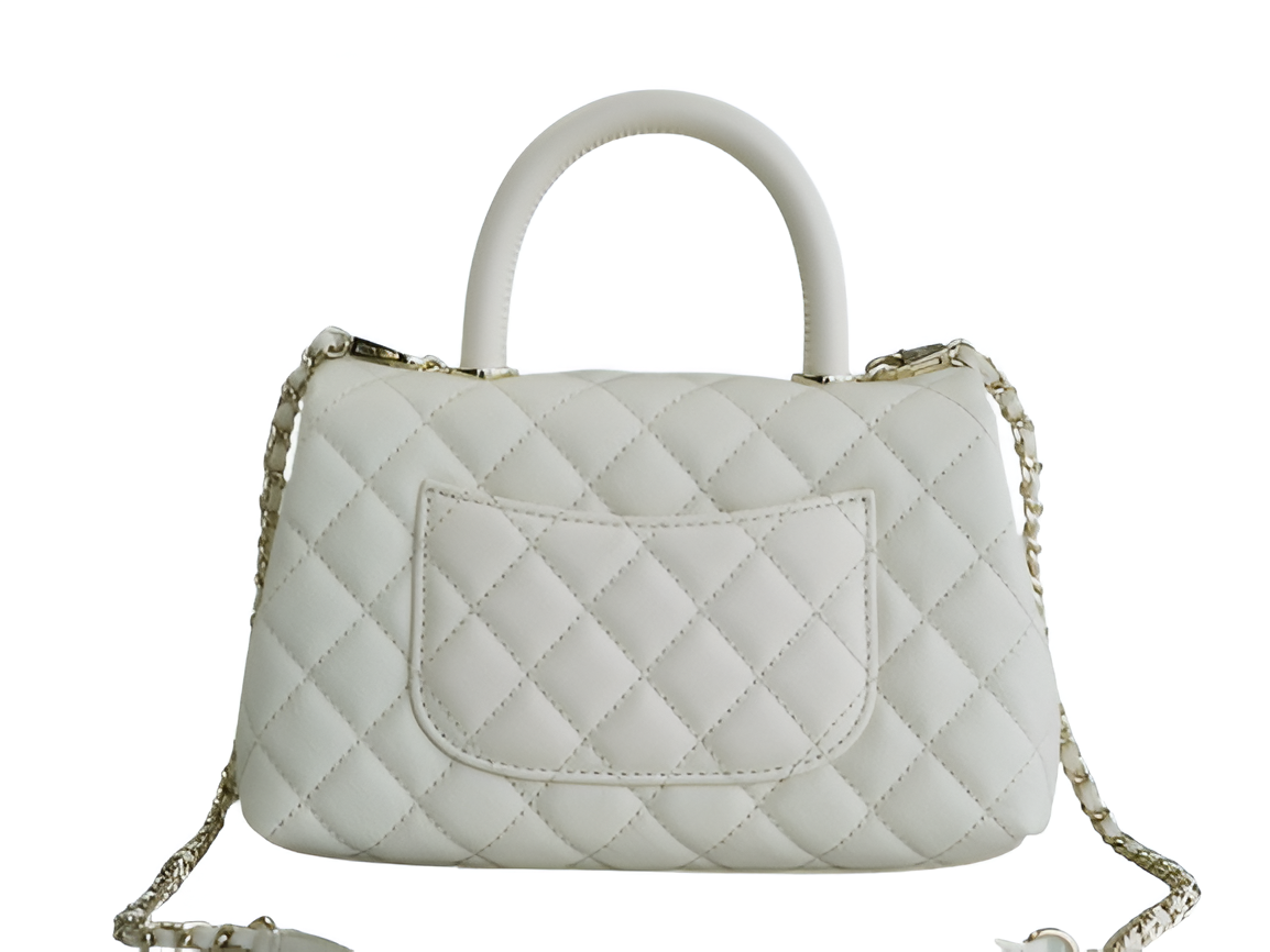 CHANEL Quilted White Top Handle Bag
