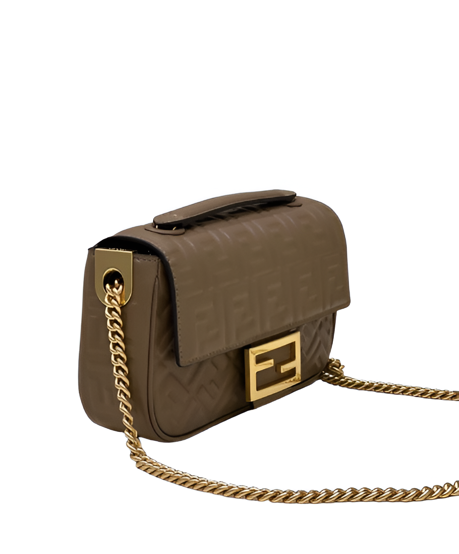 Fendi Brown Embossed Leather Shoulder Bag