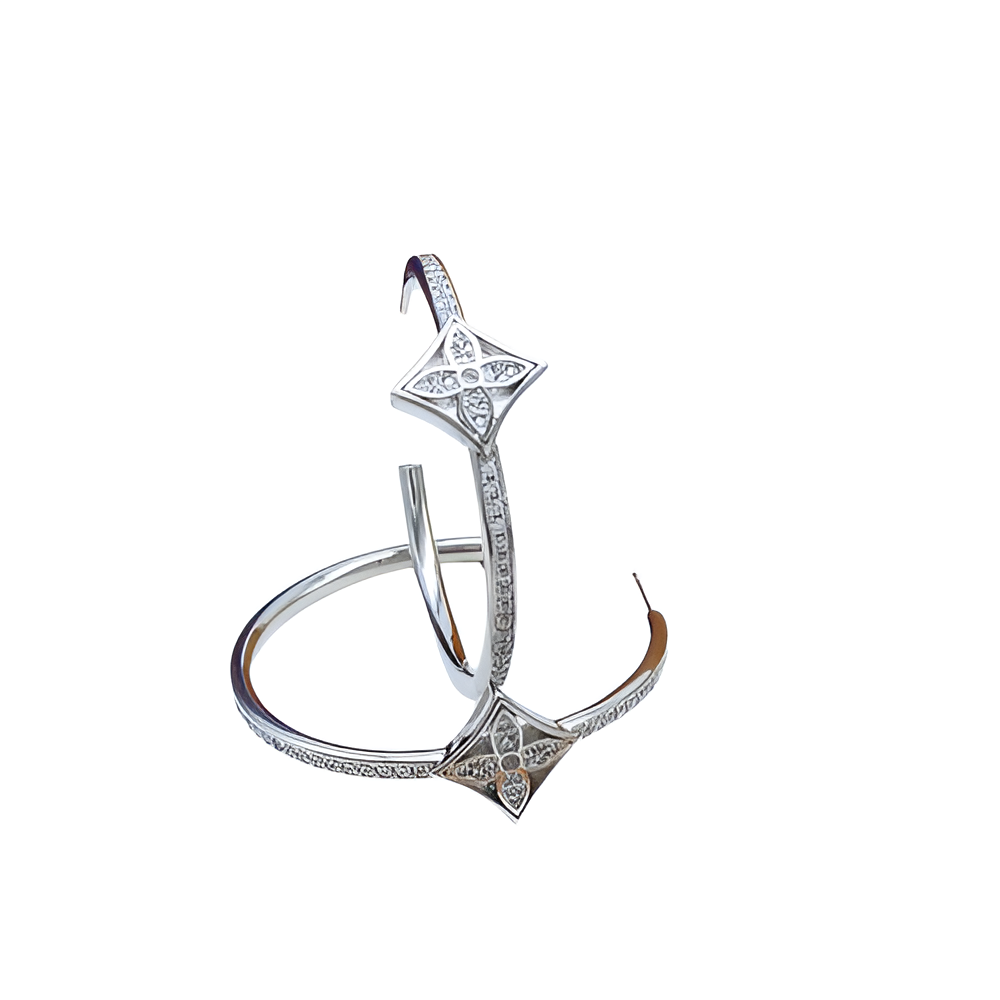 LV Hoop Earrings with Crystal Accents - Silver