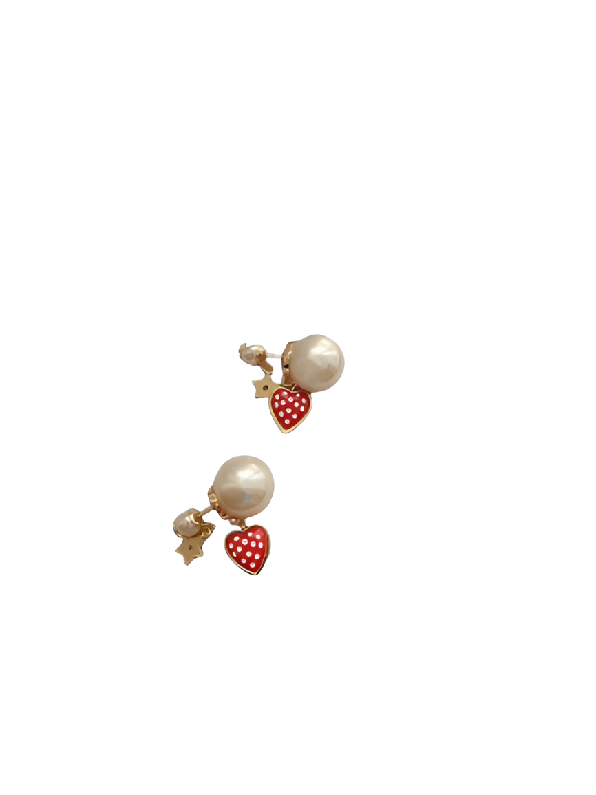 Dior Red Heart & Star Pearl Earrings
