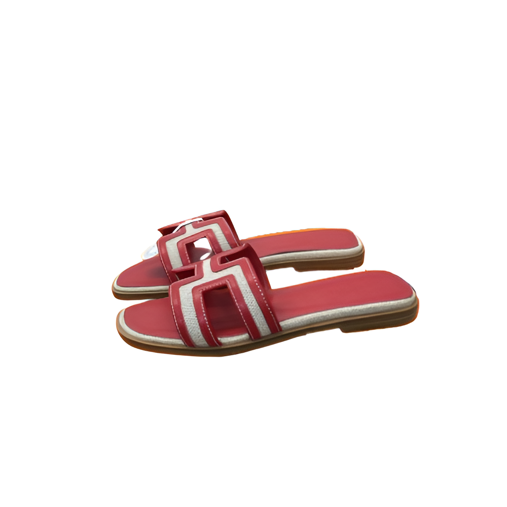 Hermes Women's Red & White Slides