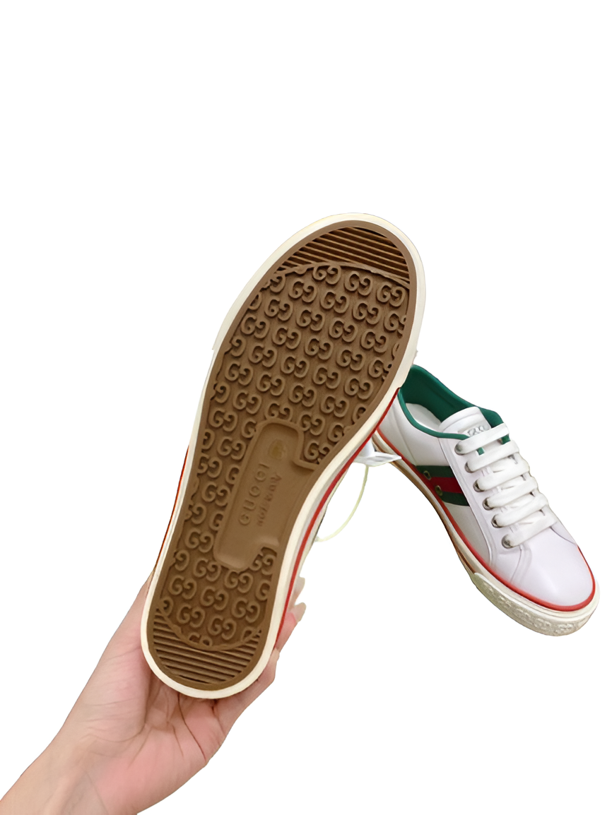 Gucci  Men's White Low-Top Sneakers with Red & Green Stripes
