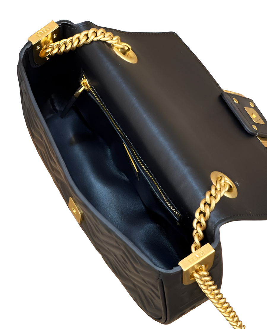 Fendi Black Embossed Leather Shoulder Bag