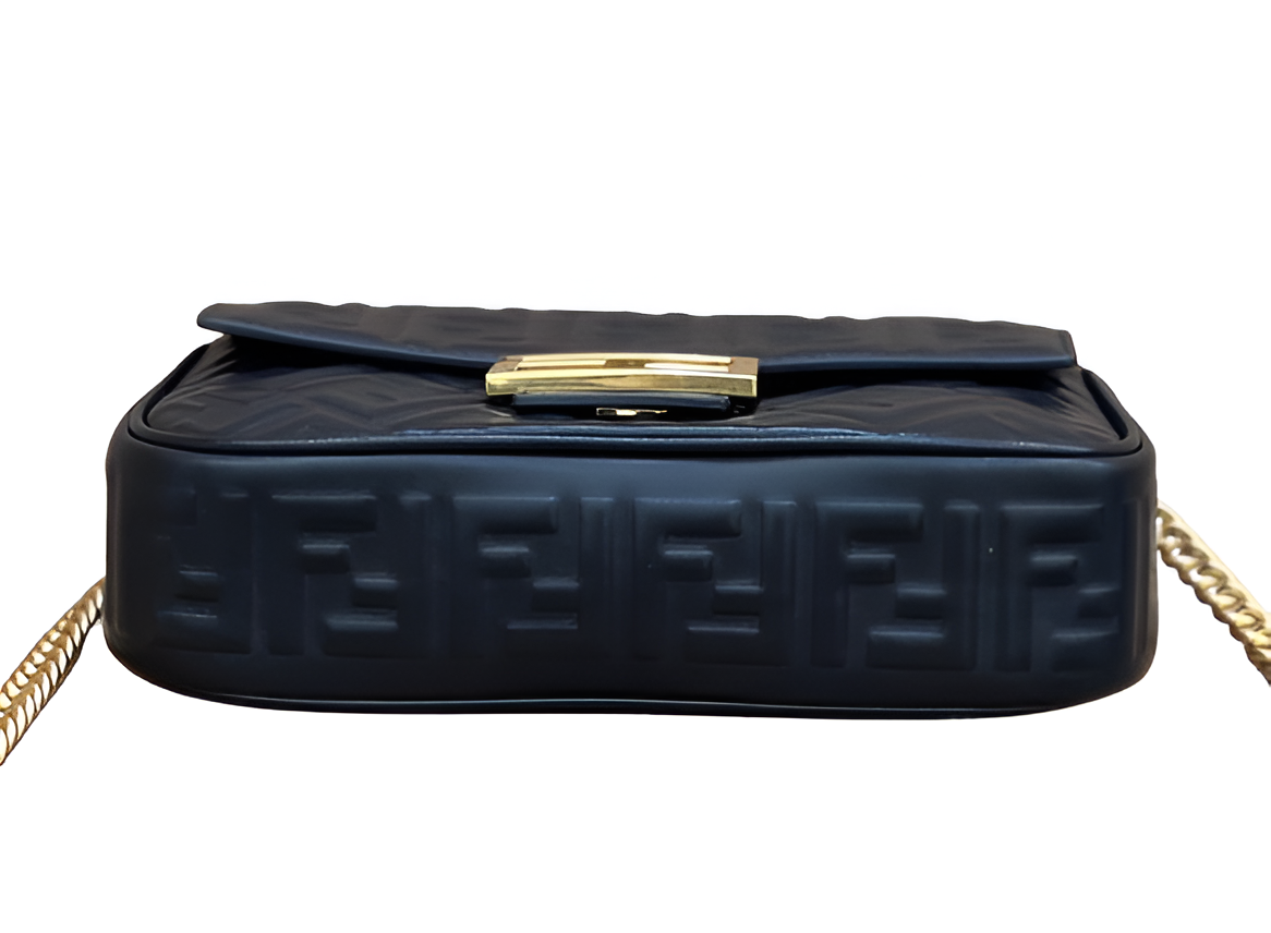 Fendi Black Embossed Leather Shoulder Bag