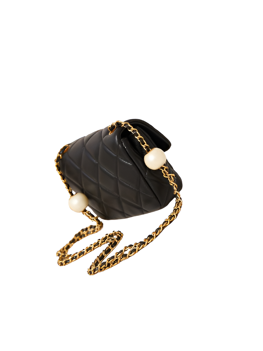 CHANEL Quilted Black Mini Flap Bag with Pearl Accent