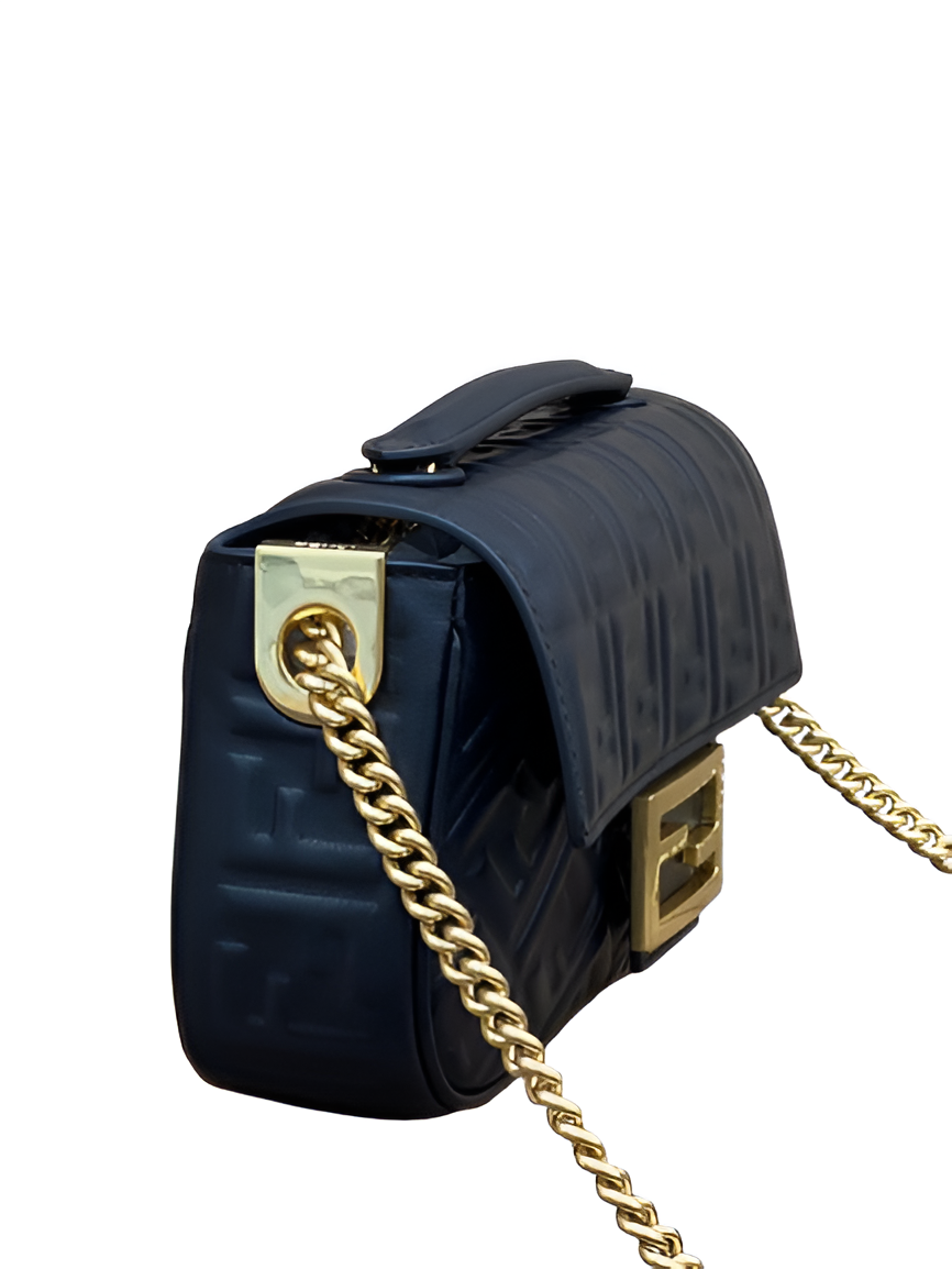 Fendi Black Embossed Leather Shoulder Bag