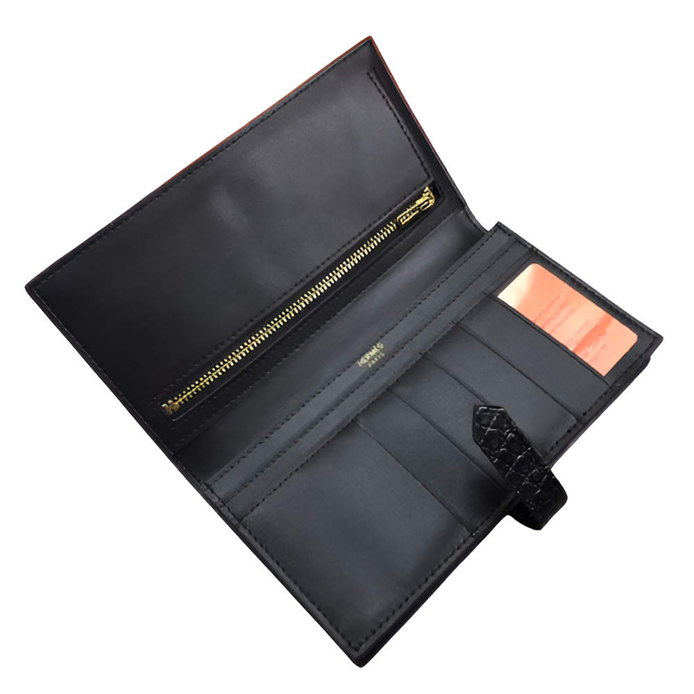 Premium Hermes-Inspired Black Crocodile-Embossed Leather Wallet