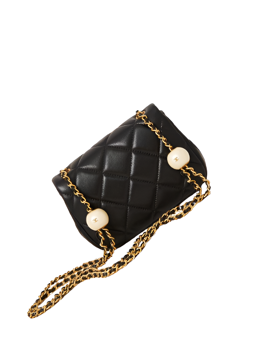 CHANEL Quilted Black Mini Flap Bag with Pearl Accent