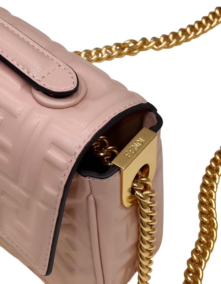Fendi Nude Pink Embossed Leather Shoulder Bag