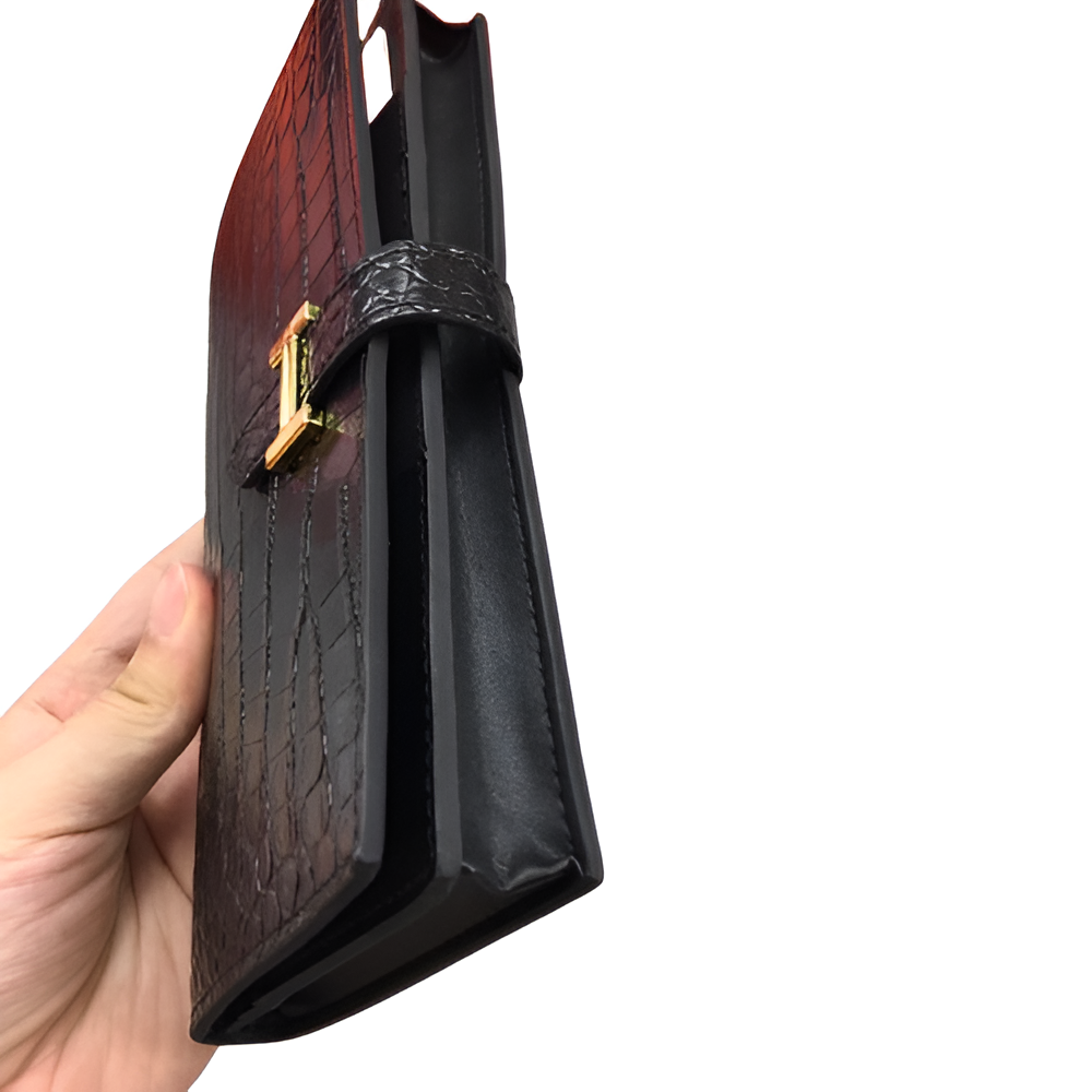 Premium Hermes-Inspired Black Crocodile-Embossed Leather Wallet