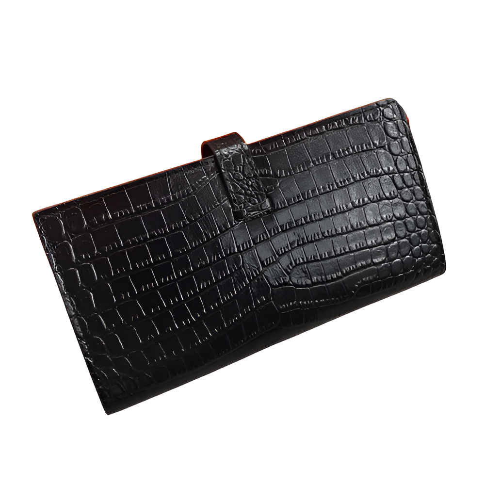 Premium Hermes-Inspired Black Crocodile-Embossed Leather Wallet