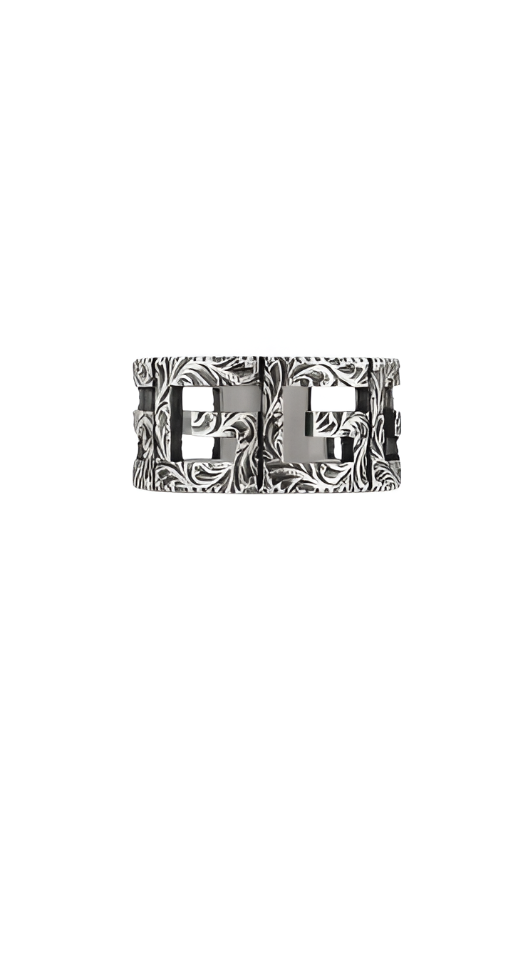 Gucci Greek Key Design Silver Ring Set