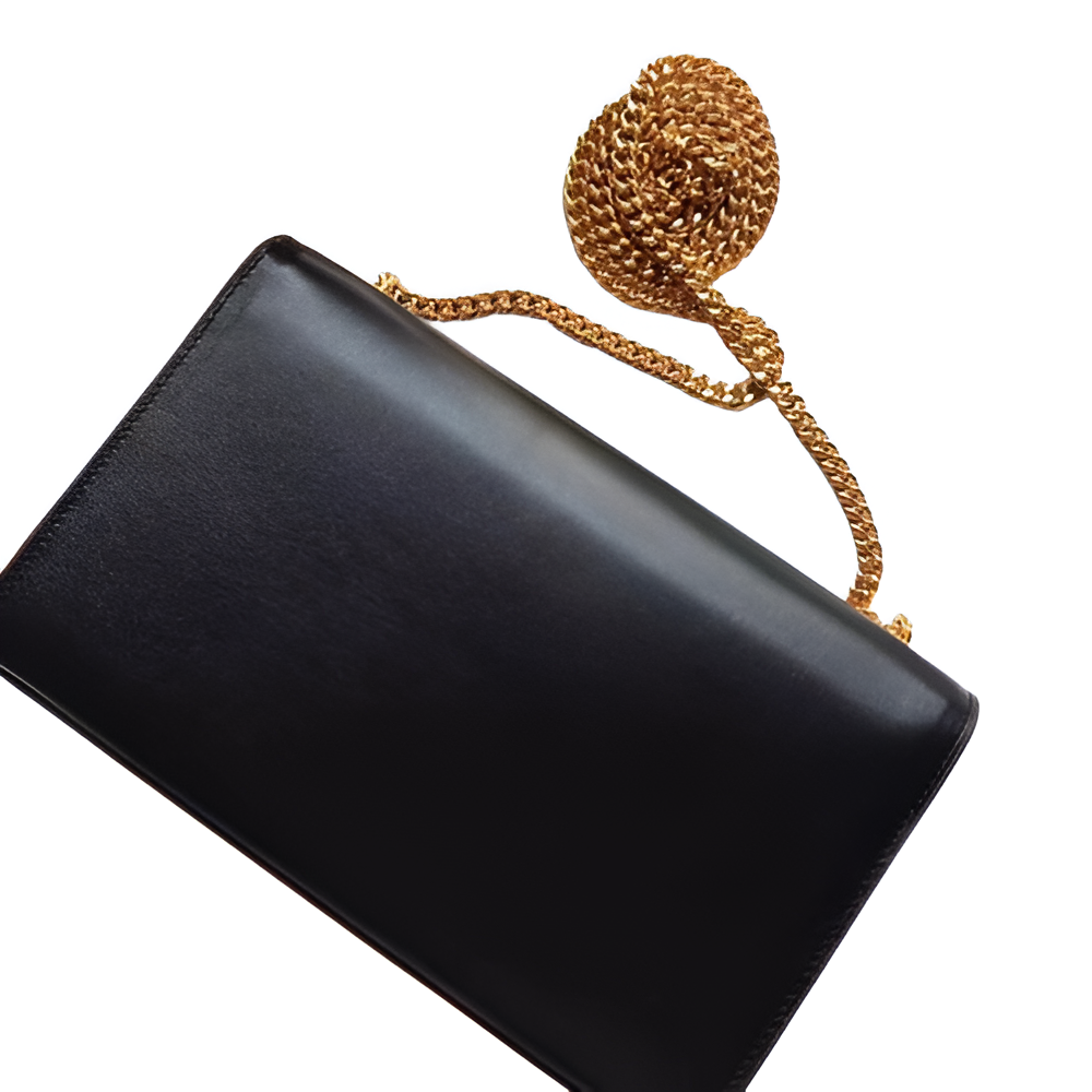 YSL Black Leather Chain Bag with Gold Monogram