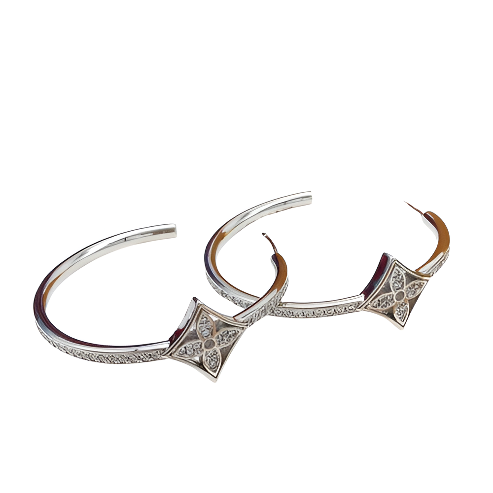 LV Hoop Earrings with Crystal Accents - Silver