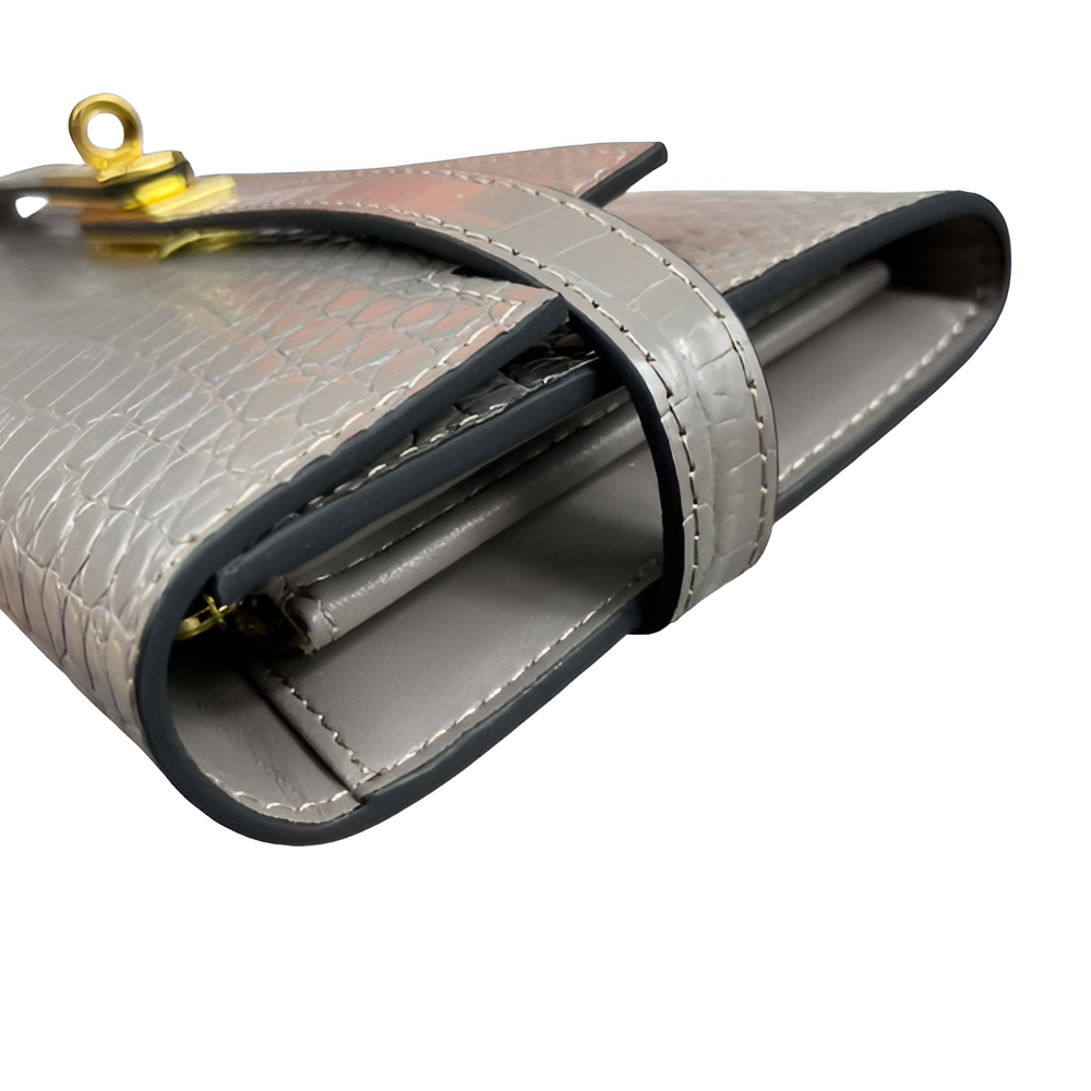 Premium Hermes-Inspired Gray Crocodile-Embossed Leather Wallet