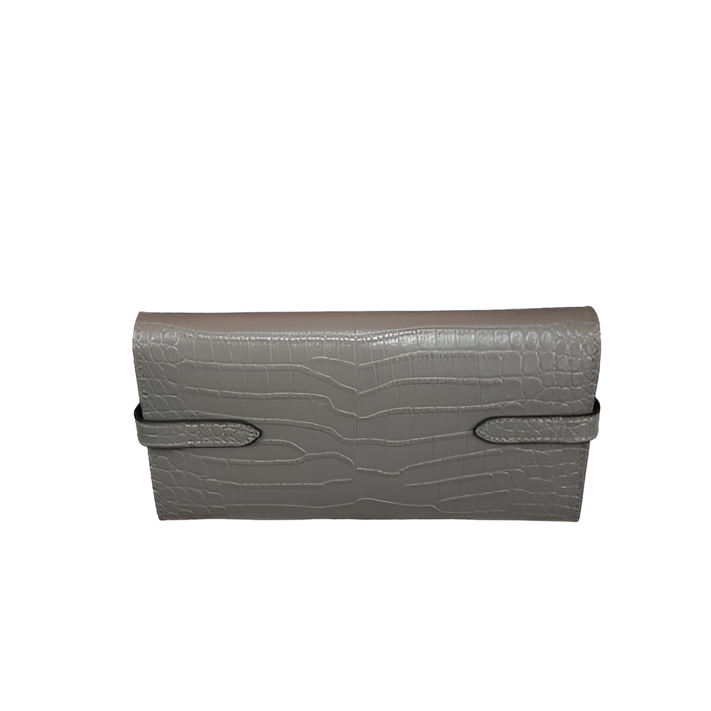 Premium Hermes-Inspired Gray Crocodile-Embossed Leather Wallet