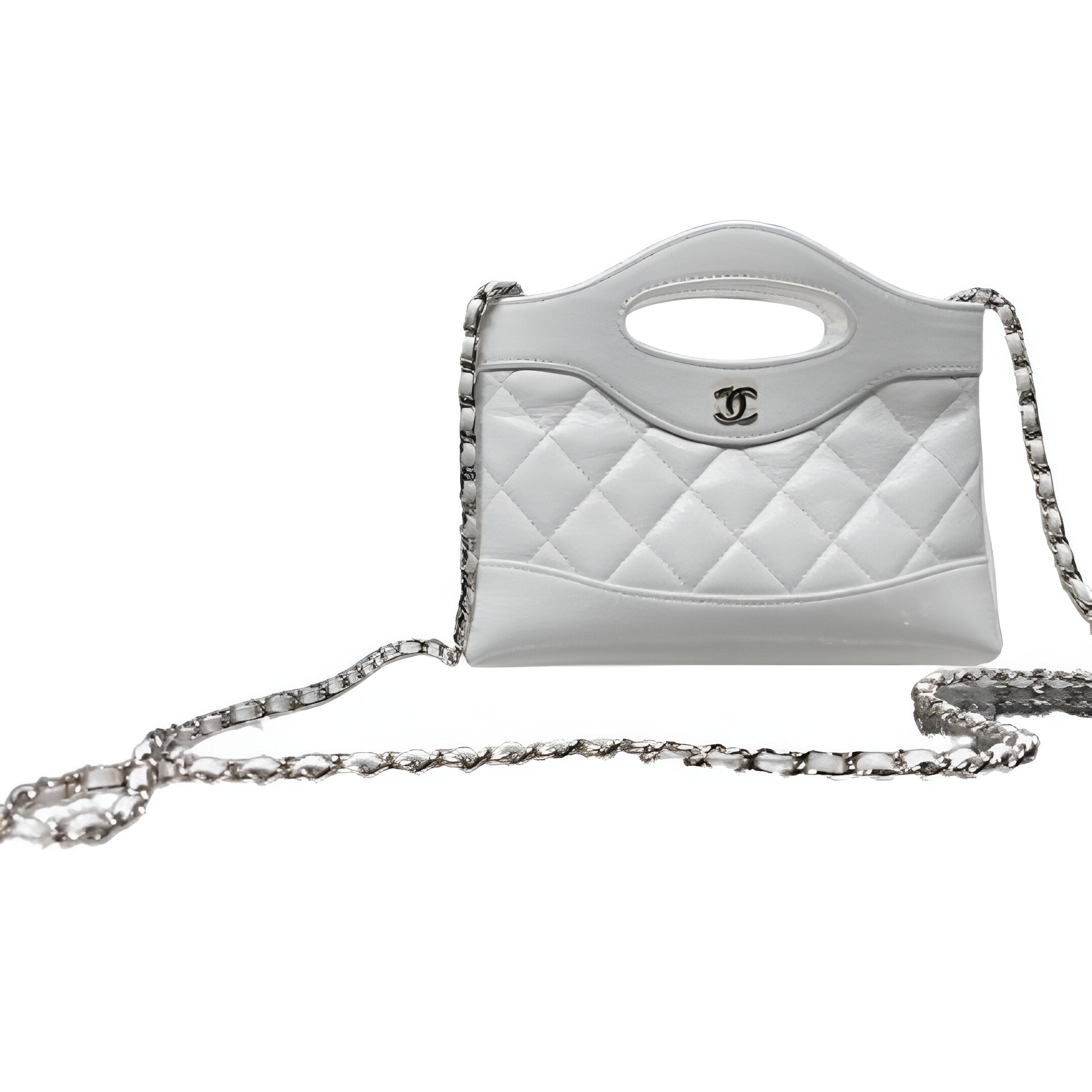 CHANEL Quilted White Hand-Held Chain Bag