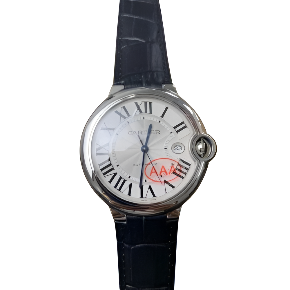 Cartier Ballon Bleu de Cartier Stainless Steel with Date Display & Black Leather Strap