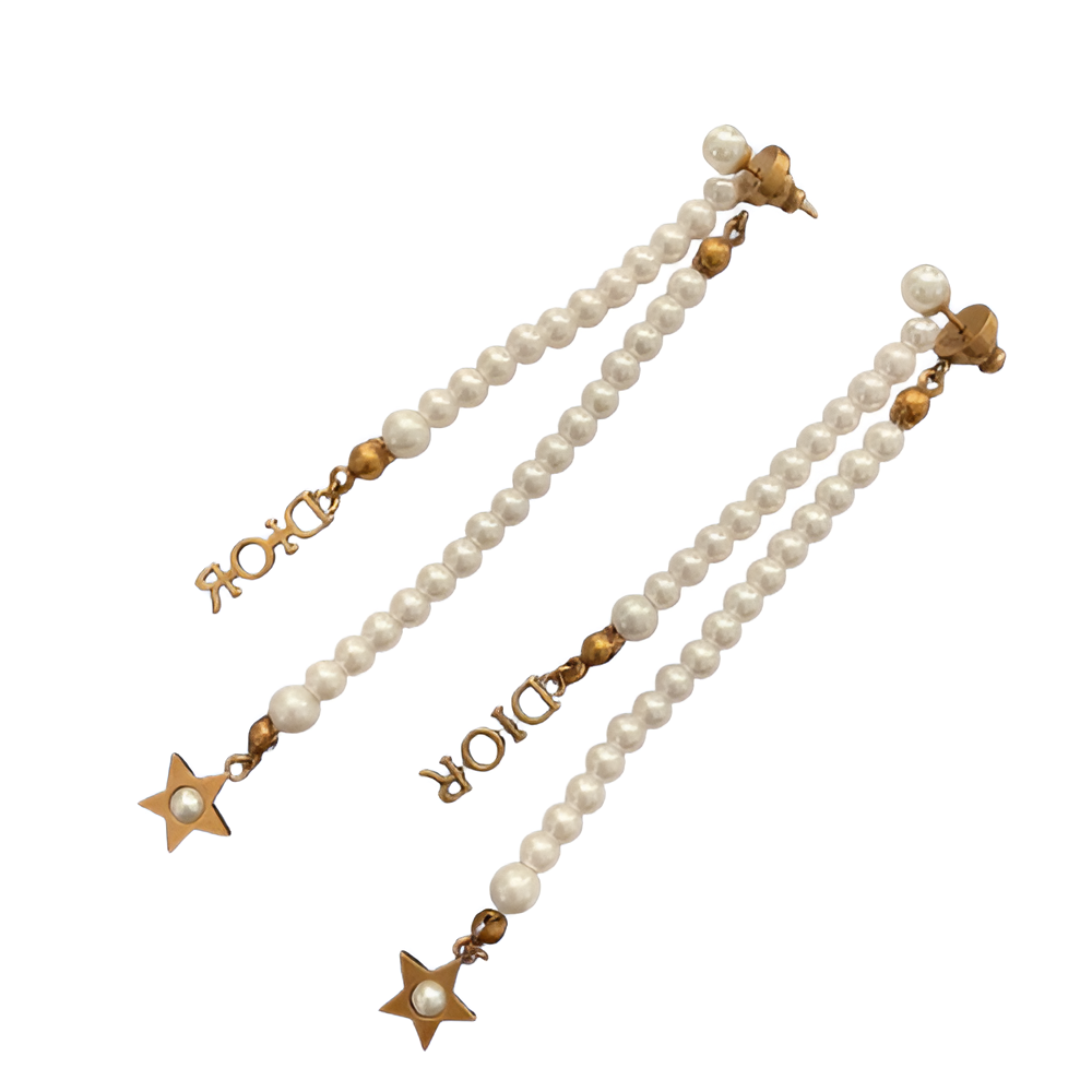 Dior Pearl & Star Drop Earrings