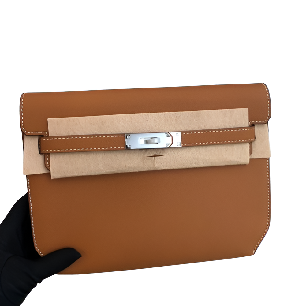Hermes Tan Leather Clutch with Wrist Strap