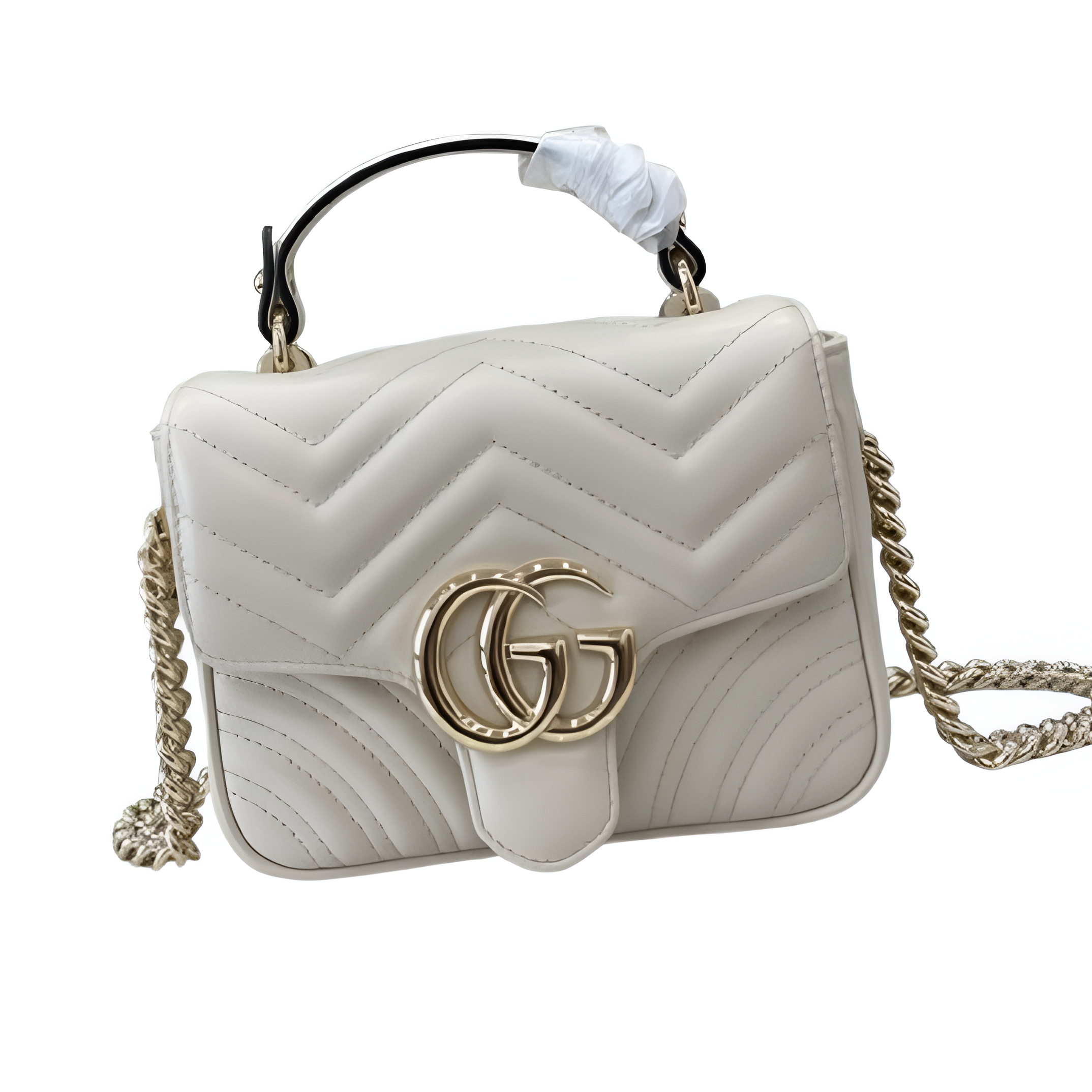 Gucci-inspired white quilted shoulder bag