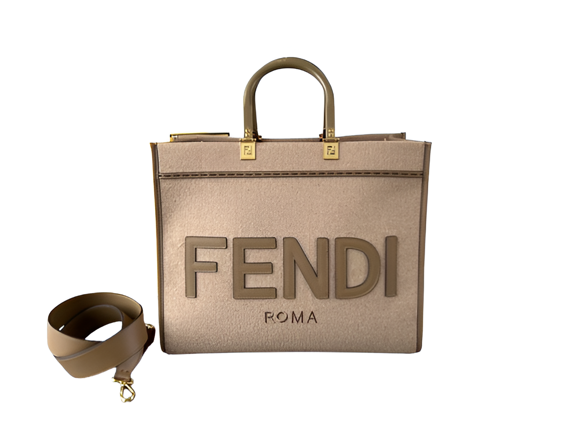 Fendi Beige Canvas Tote Bag with Logo
