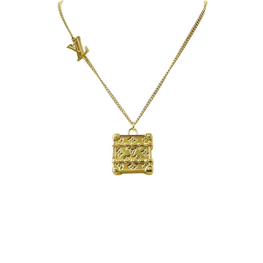 LV Gold Trunk Pendant Necklace