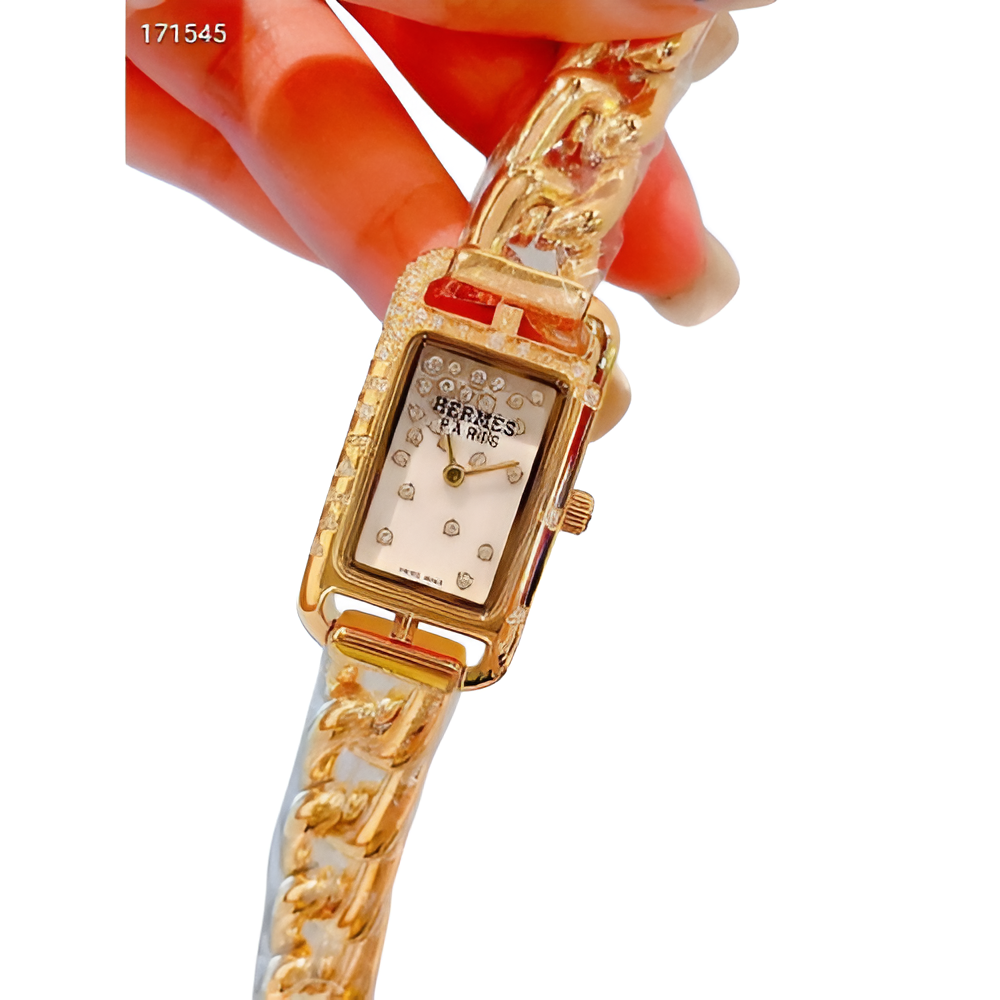 HERMÈS Crystal-Embellished Gold Watch