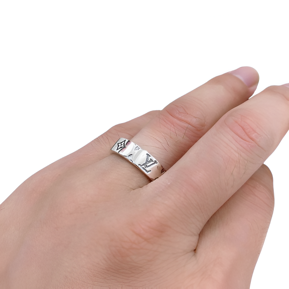 LV Engraved Monogram Ring - Silver