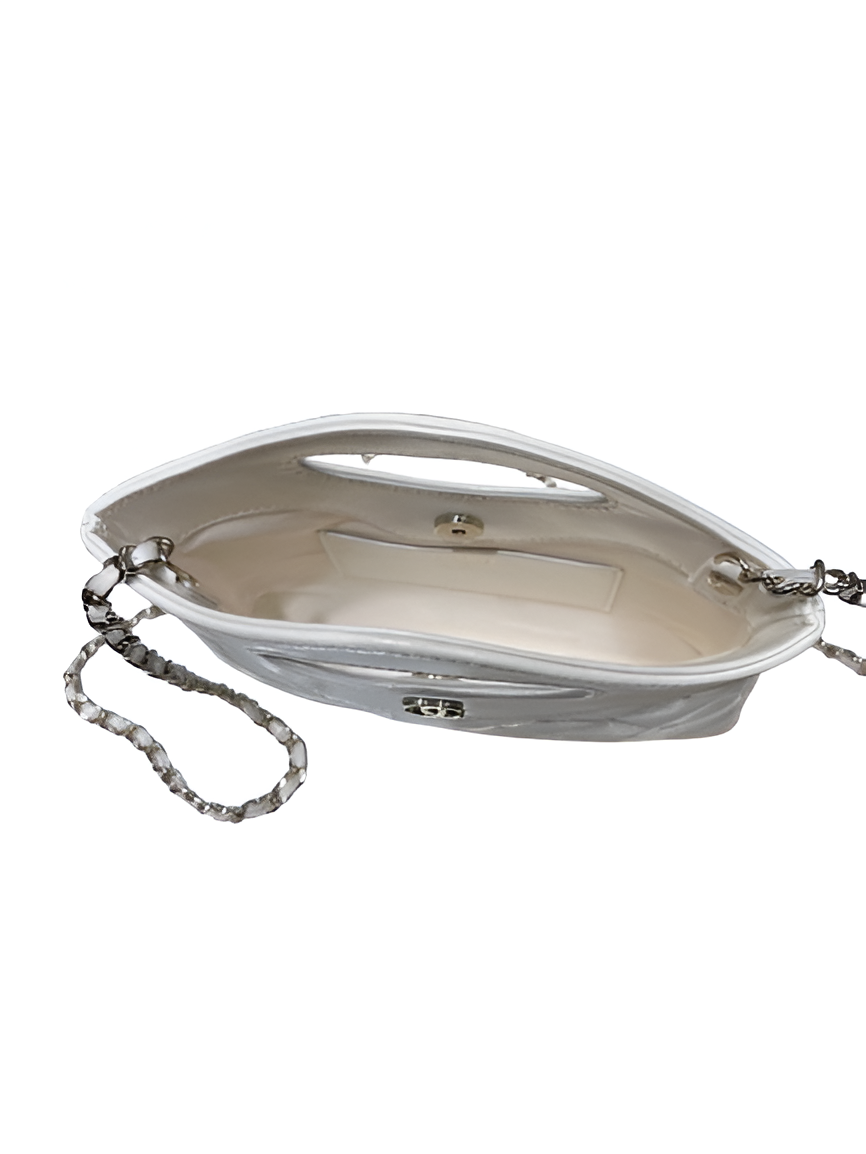 CHANEL Quilted White Hand-Held Chain Bag