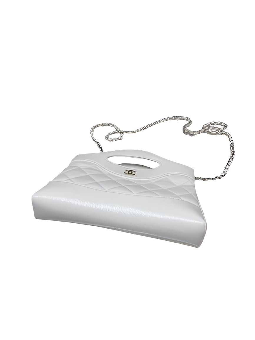 CHANEL Quilted White Hand-Held Chain Bag