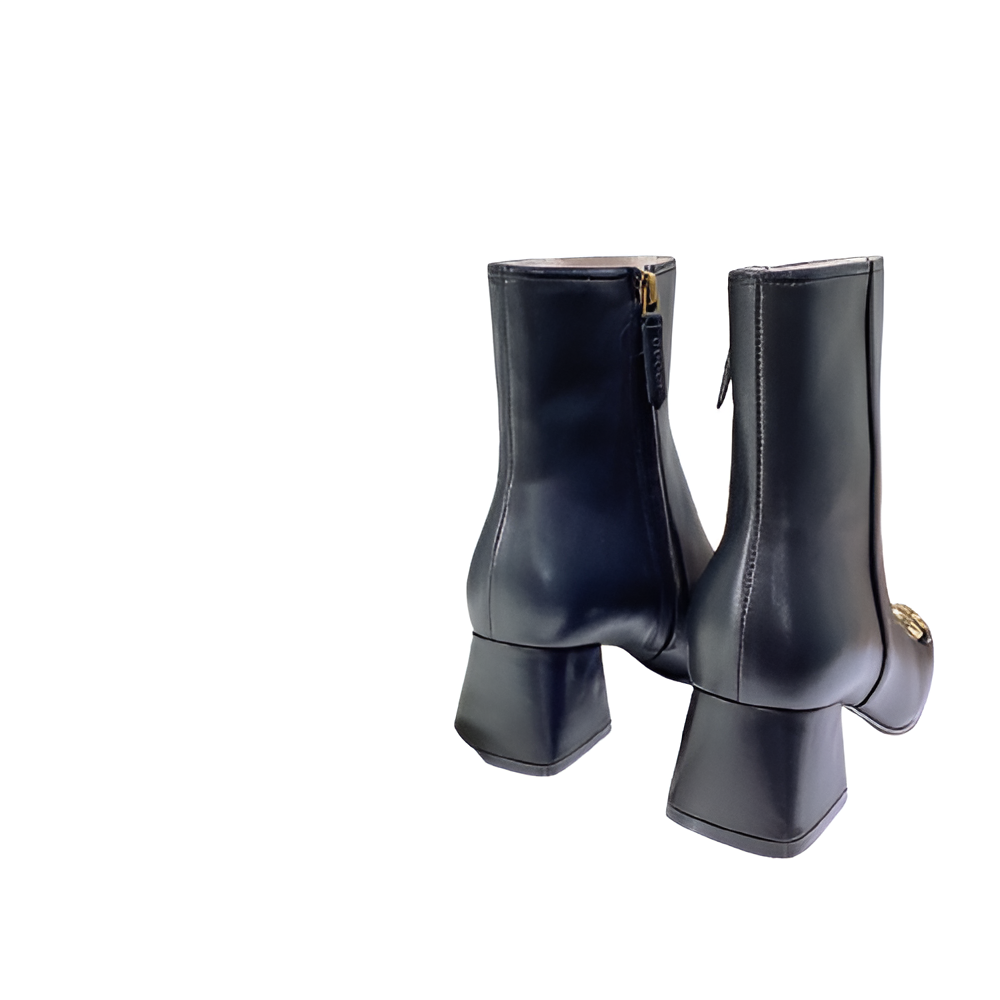 Gucci  Women's Black Leather Ankle Boots with Gold Horsebit