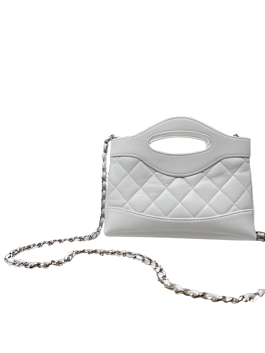 CHANEL Quilted White Hand-Held Chain Bag