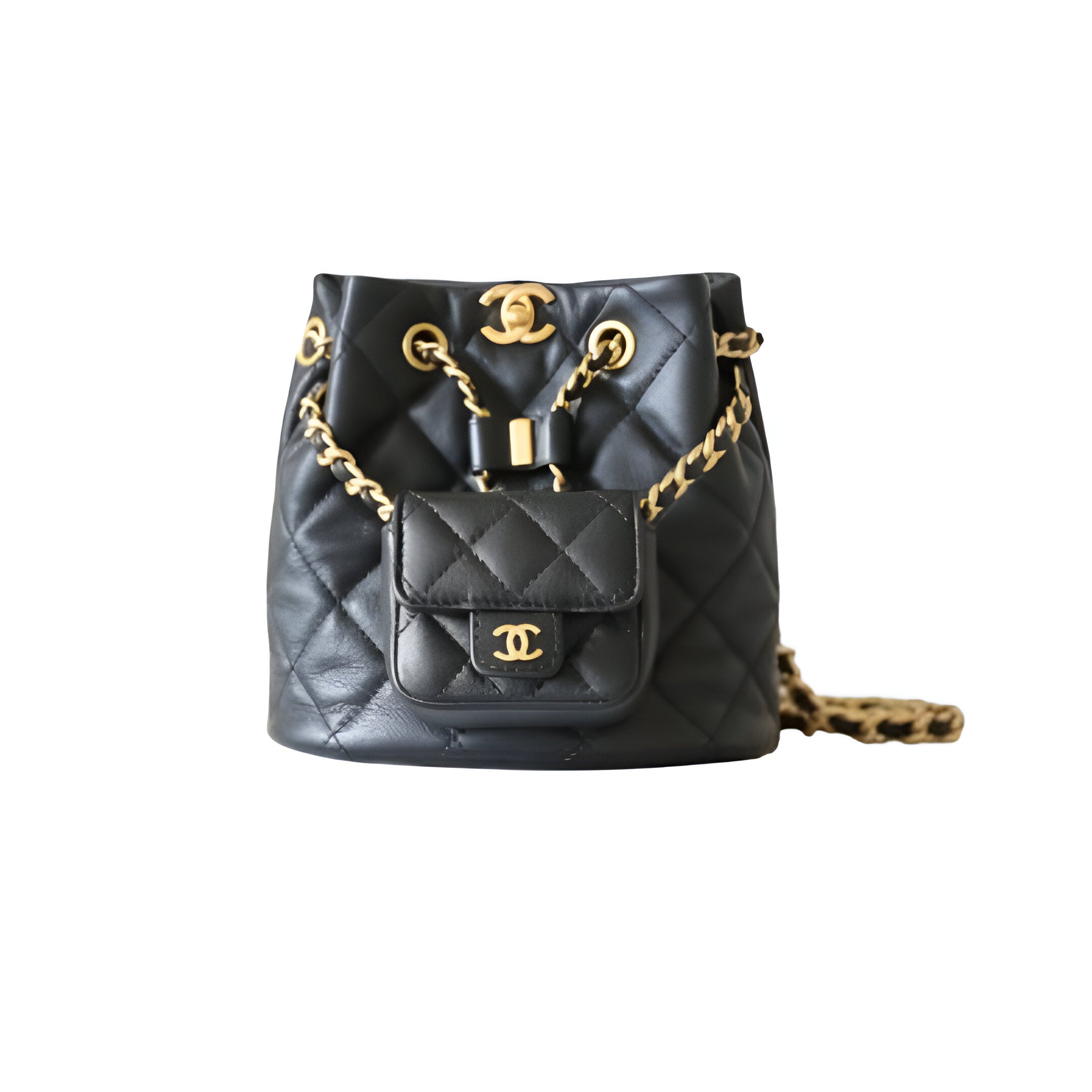 CHANEL Quilted Black Mini Bucket Bag